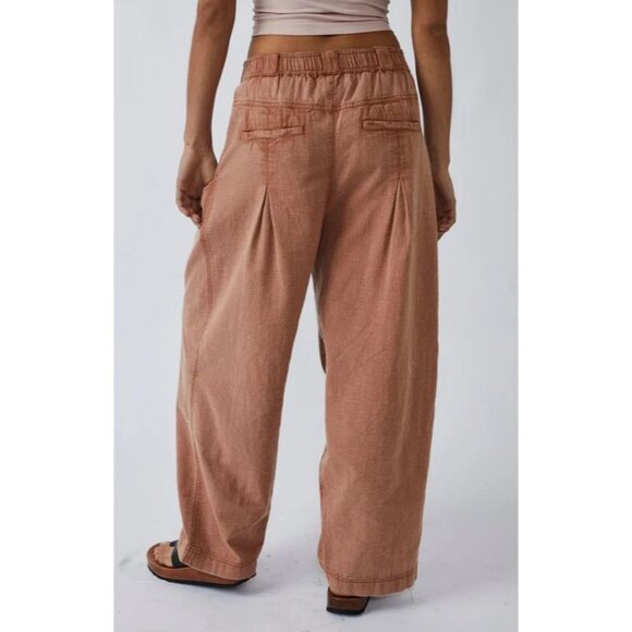 Free People Womens Lotta Love Linen Rust High-Waisted Wide-Leg Pants Size 4 - Picture 2 of 14